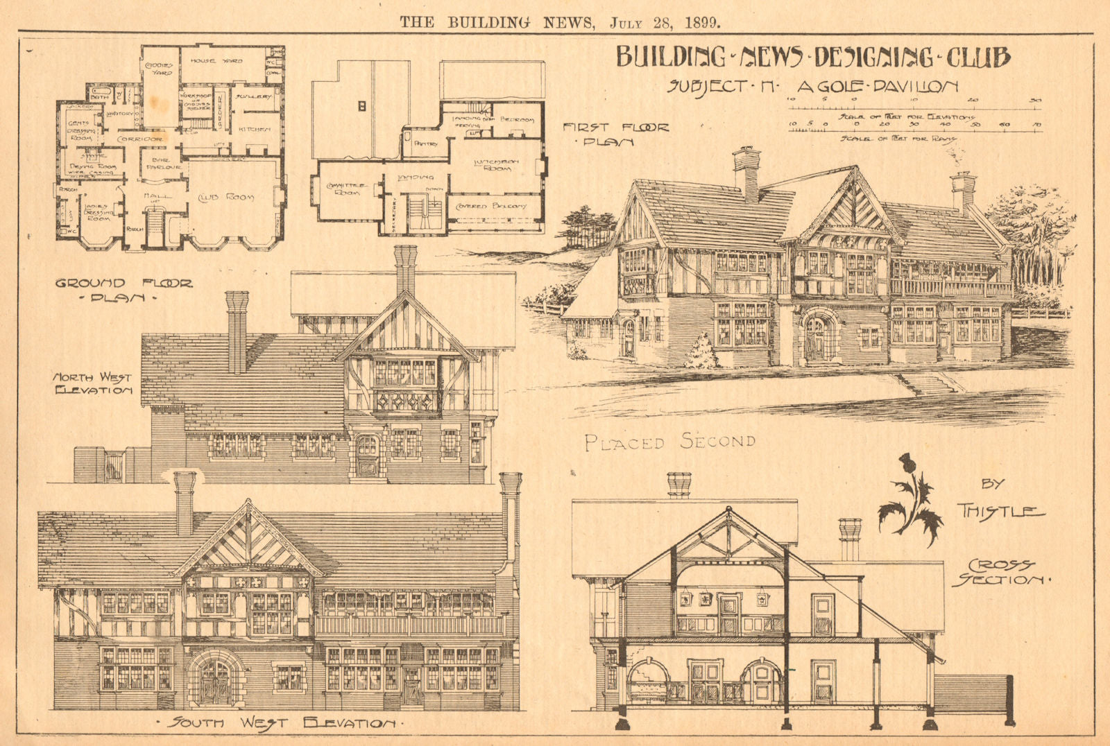 A Golf Pavilion. Plan & elevations 1899 old antique vintage print picture